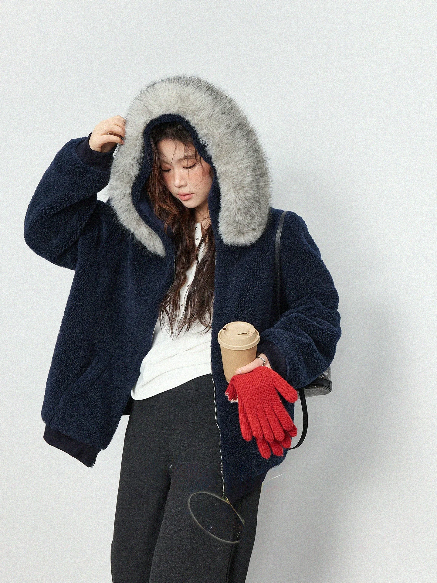 

plus Size Winter Coat Women's Thiened Fur Collar Hooded Jaet Warm Sli Casual High Waist Polyester Fiber Zipper Closure