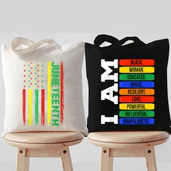 Canvas Handbag for Women Celebrate Juneteenth Tote Bags Harajuku Fashion Freedom Shopping Bags Vintage Ladies Shoulder Bags