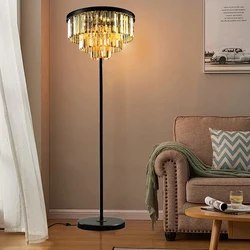 Luxury Crystal Classic Floor Lamp Modern Nordic Standing Lights Living Room Decoration Standard Lighting Bedside Stand Light