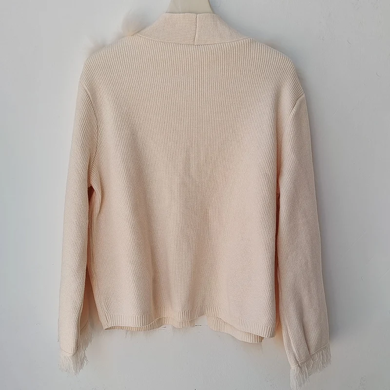 Women Autumn Luxury Fox Fur Stripe Cardigan Feminino Elegant Knitwear Cardigans Sweater Long Sleeve Winter Open Stitch Female