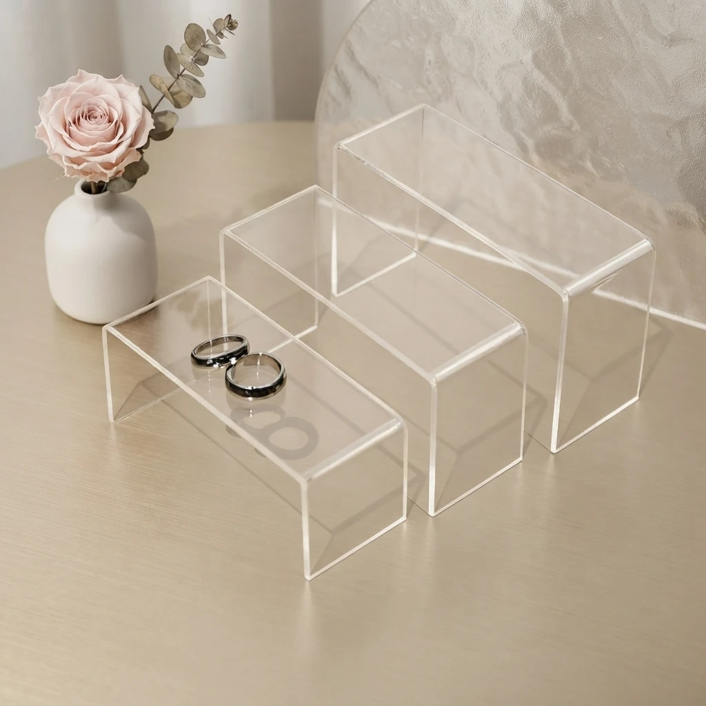 3/6 Pcs Clear Acrylic Display Stand U-Shape Tiered Shelf for Blind Box Jewelry Cupcake Dessert Storage Organizer