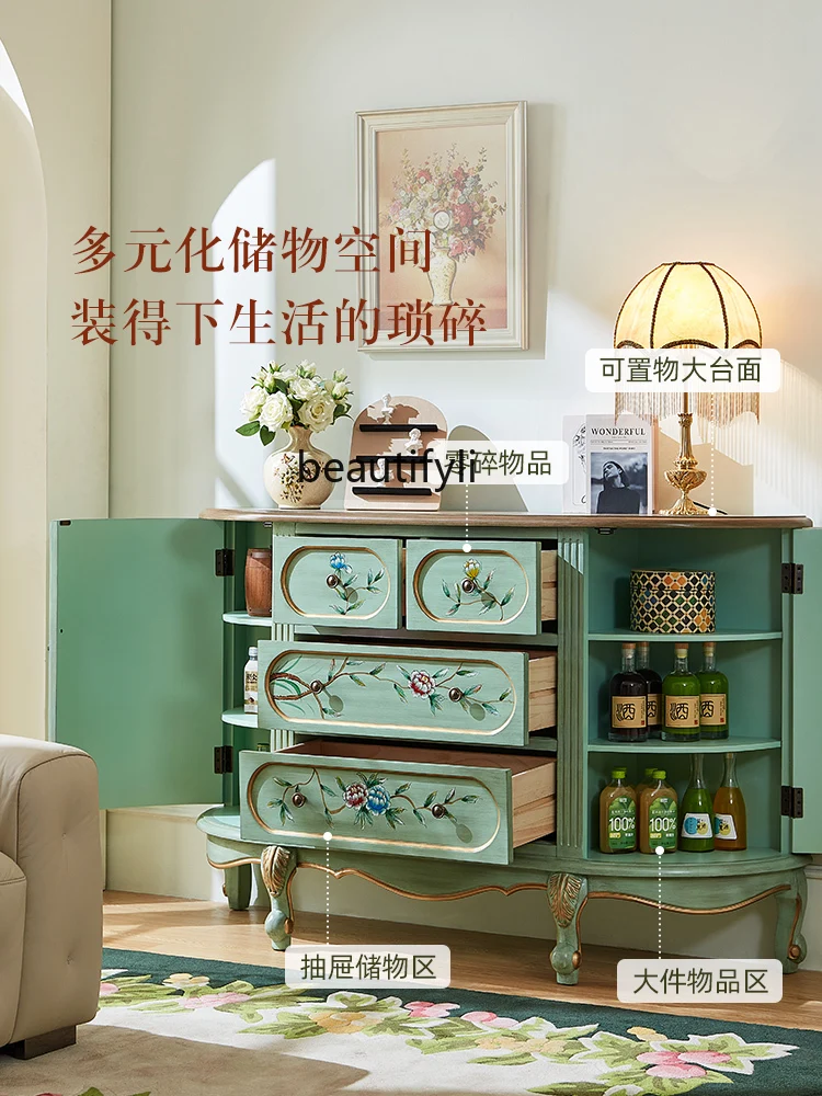 American Semicircle Entrance Cabinet Living Room Partition Painted Console Corridor Storage Side Cabinet