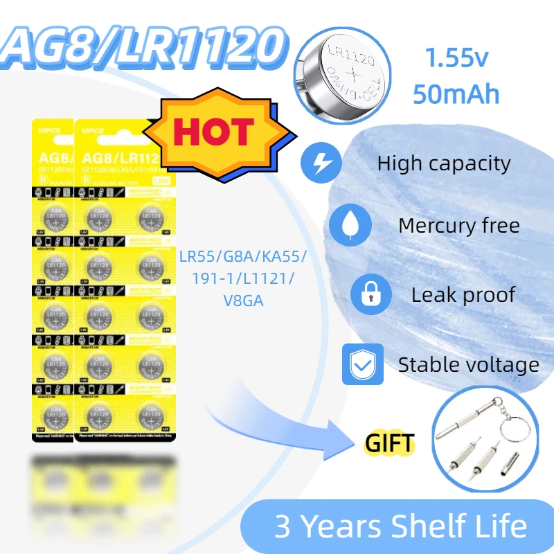 

High-Quality 2-100PCS 1.55V AG8 LR1120 391 R1120W CX191 G8A SR1120SW Button Battery for Watch Toys Remotes Cameras computers
