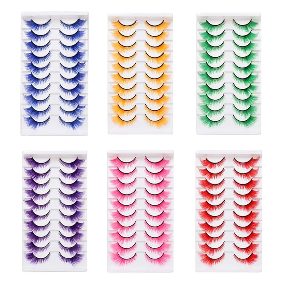 10 Pairs Dramatic Look Colored Lashes Colorful Soft Fluffy Cat Eye Eyelashes Red Green Pink Blue Yellow Fake Eyelashes