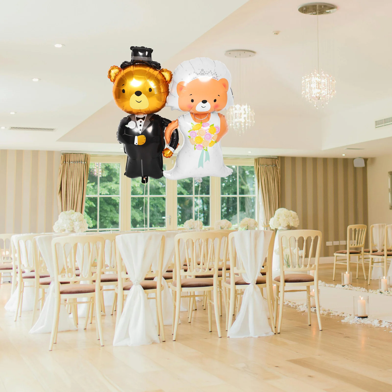 2 Pcs Just Married Balloons Bear Wedding Decor Decorate Valentine Aluminum Film Bridegroom