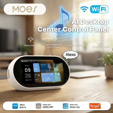 Panel Control Smart MOES Tuya WiFi Smart Desktop Center Control Panel Zigbee Bluetooth Mesh Hub IR Control HiFi Speaker Alexa Built-in Voice Control