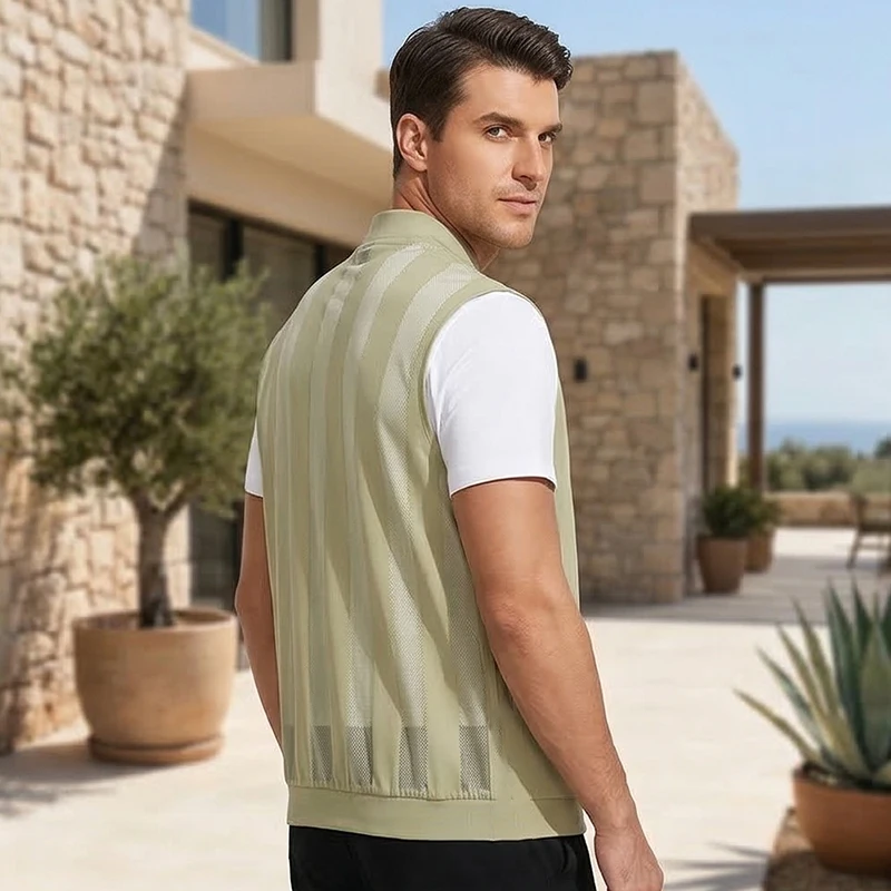 Summer Men's Lightweight Thin Vests Trend Baseball Collar Zipper Sleeveless Casual Vest Coats Simple Outdoor Fishing Men Vests
