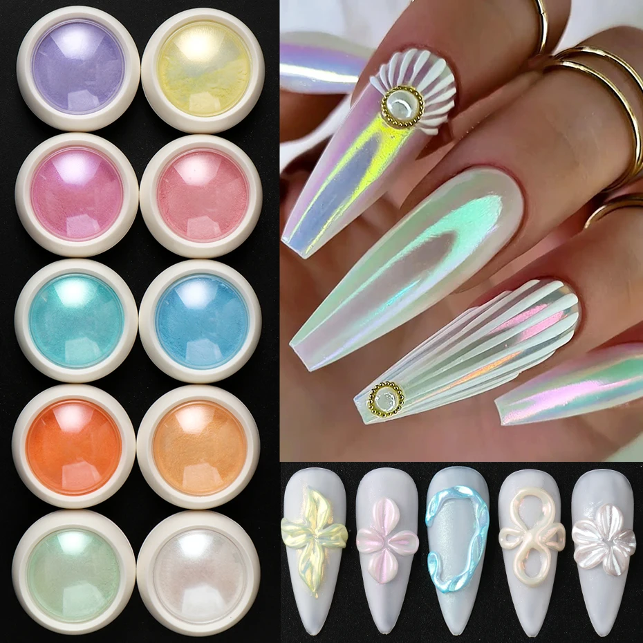 10 Boxen Perlglanz Chrom Nagel Pulver Pigment Schillernden Aurora Nail art Glitter Reiben Staub Nagel Dekorationen Make-Up Maniküre
