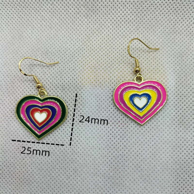 Yungqi Rainbow Hear Earrings Metal Heart Drop Earrings Heart Crafts Dangle Earring Cartoon Jewelry for Girl Woman Party Gift