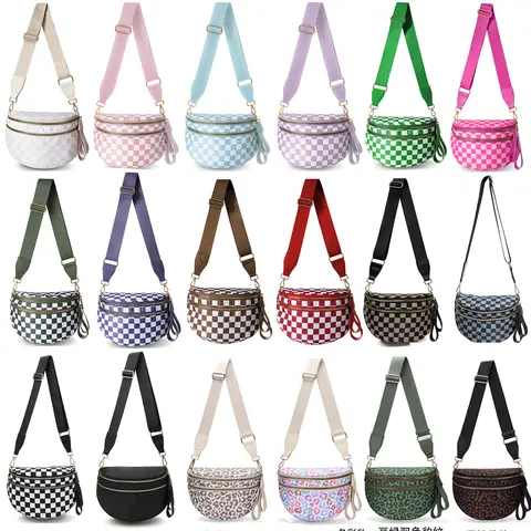 DOYOGI Black and White Checkered Spacious Bum Bag Crossbody Bags for Women Nylon Travel essentials Mommy Bag Diaper Bag  for Mom