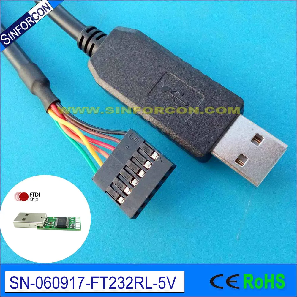 FTDI TTL 232R 3V3 USB UART Logic Level 6P 0.1 for BBB MCU PLC Galileo Development Board USB Serial Debugger Cable TTL-232R-5V