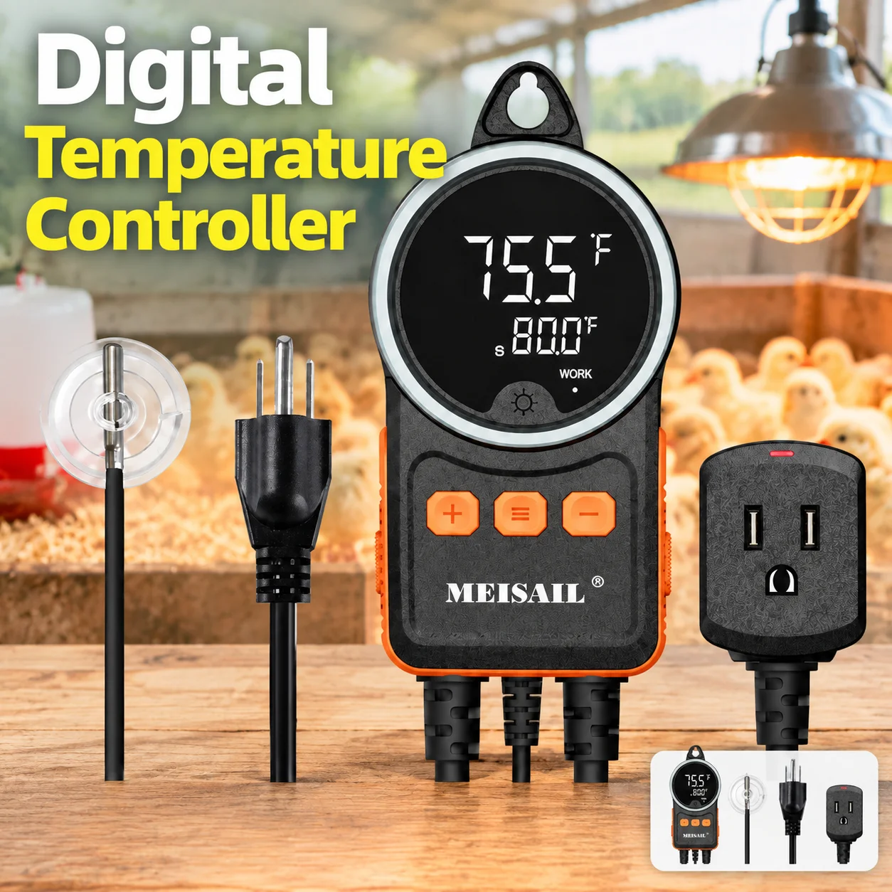 Digital Temperature Controller US Plug Smart Thermostat High Precision Adjustable for Breeding with Socket