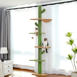 Adjustable Height Cat Tree for Indoor, Floor to Ceiling Cat Tower with Scratching Posts, Cat Condo, Hammock and Dangling Balls