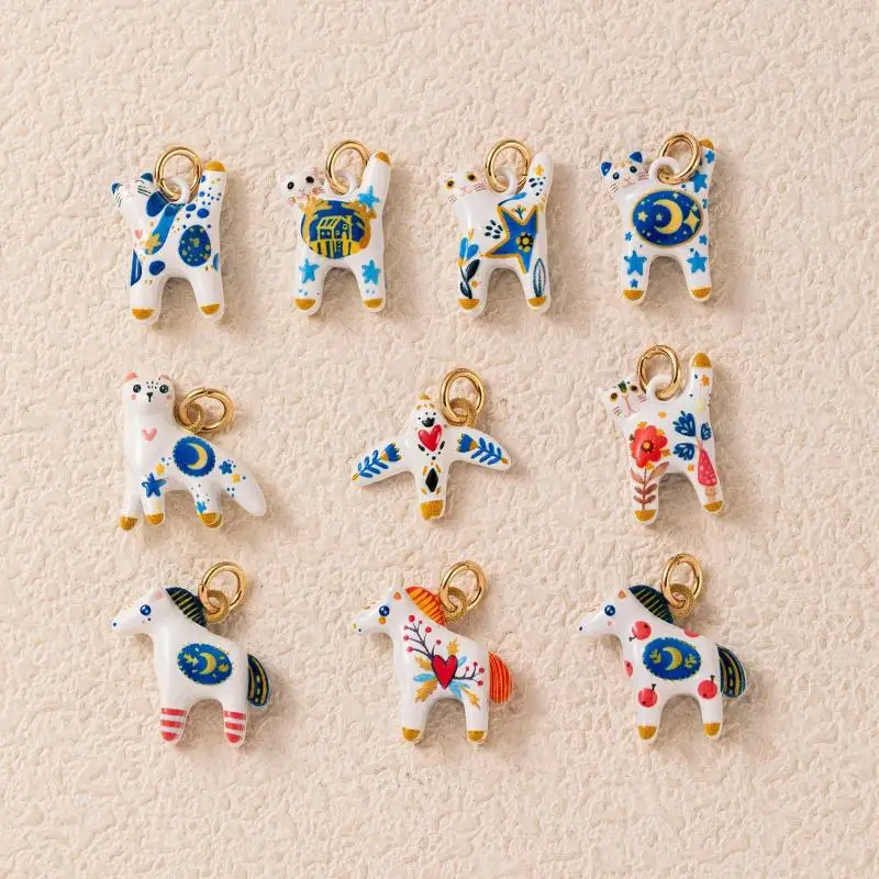 Cartoon Animal Ceramic Pendant Hand Painted Durable Charm for DIY Jewelry Making Bag Pendant Decoration Use