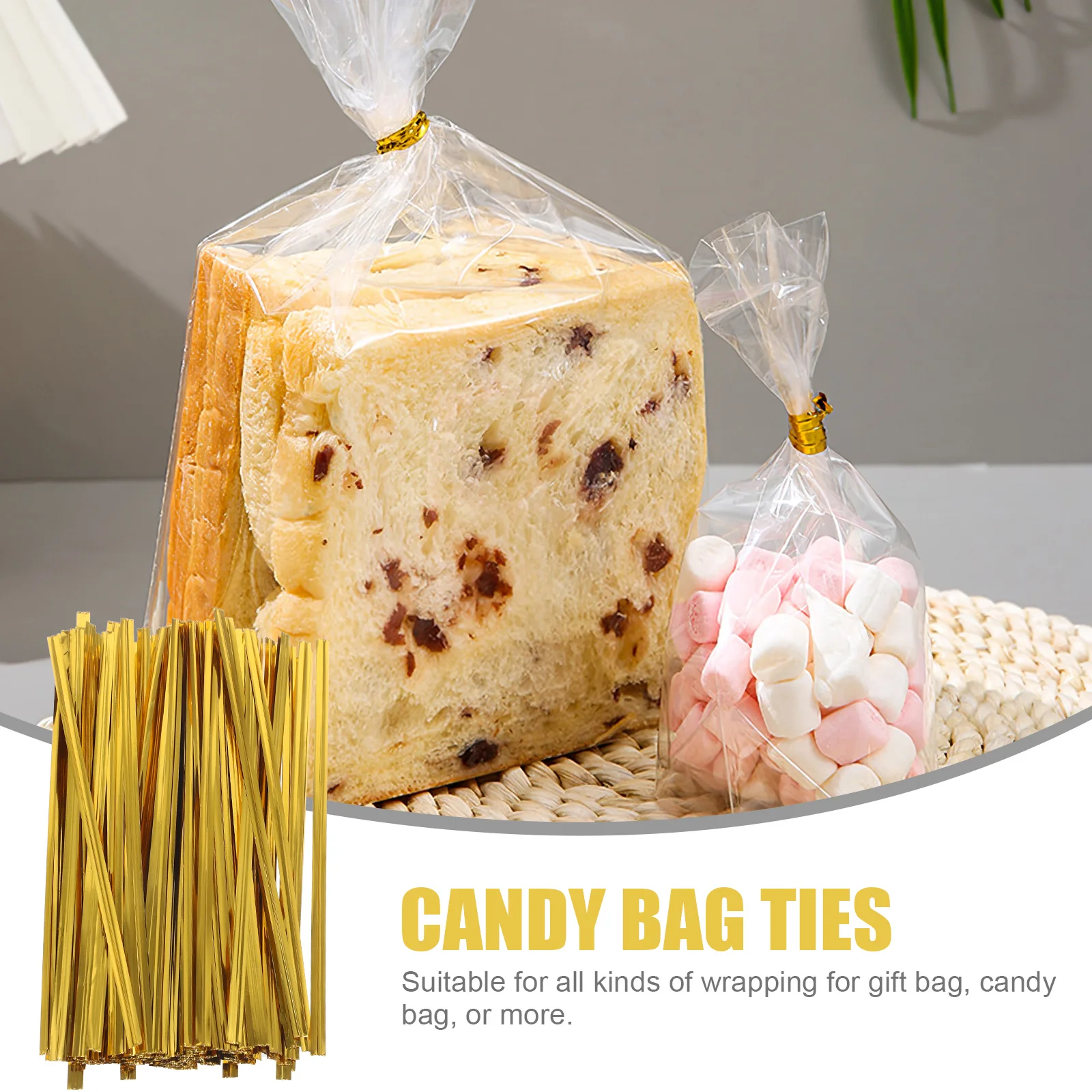 

800Pcs Gold Twist Ties Strong Sturdy Bread Candy Bag Ties Perfect for Gift Wrapping Treat Bags Party Favors Holiday Decoration