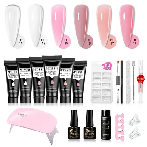 Juego de esmalte de uñas en Gel acrílico de construcción rápida, 18 Uds., con Base de lámpara UV de 6W, solución antideslizante de capa superior y herramientas para extensión de uñas