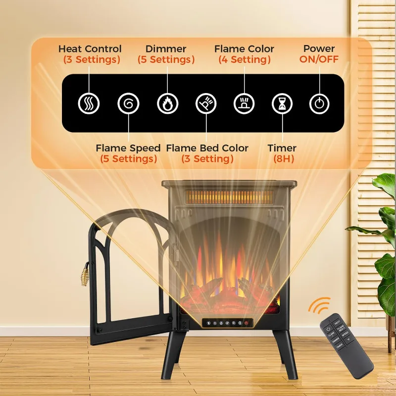 Joy Pebble Electric Fireplace Stove, 1500W 3s Fast Heating, 17" Infrared Fireplace Heater, Remote Control & 8H Timer