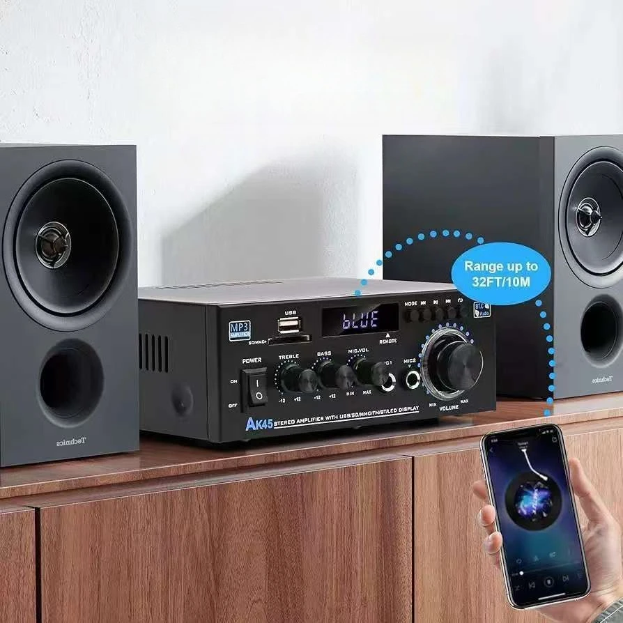 AK45 Bluetooth Audio Amplifier HiFi Digital Amplifier MP3 Player Channel 2.0 80W Power AMP Stereo For Home Car Karaoke