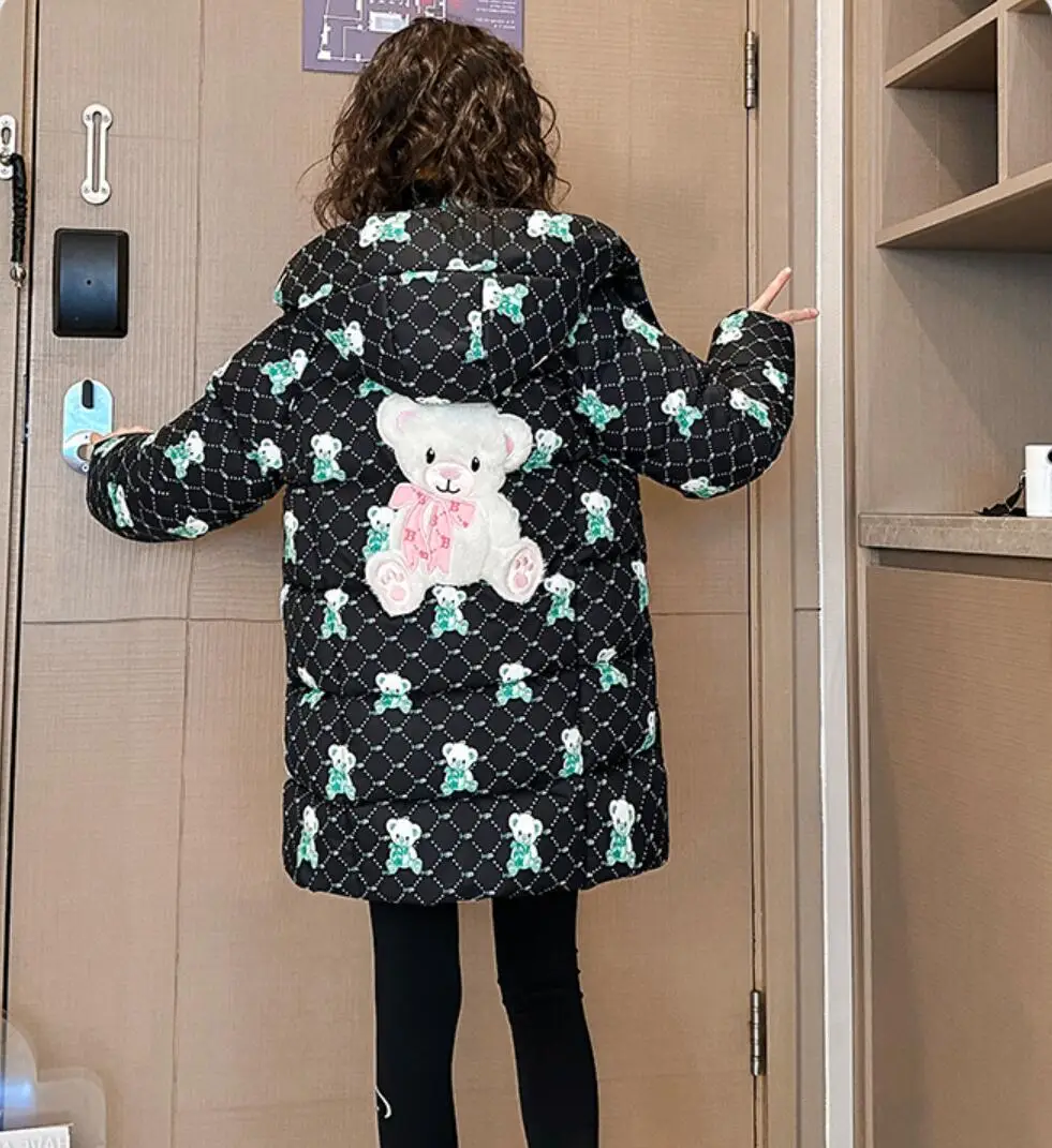 winter warm 4-13 teen girls down cotton jacket kids cartoon Bear outerwear roupa infantil menina inverno child thickening coat