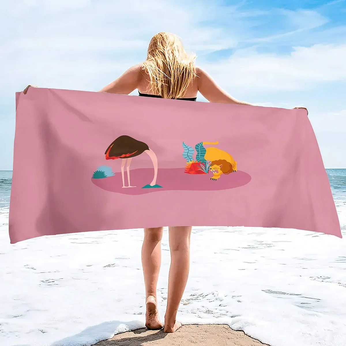 Ostrich Beach Towel Microfiber Oversized Travel Towels Lightweight Compact Beach Accessories Super Absorbent Quick Dry Towels