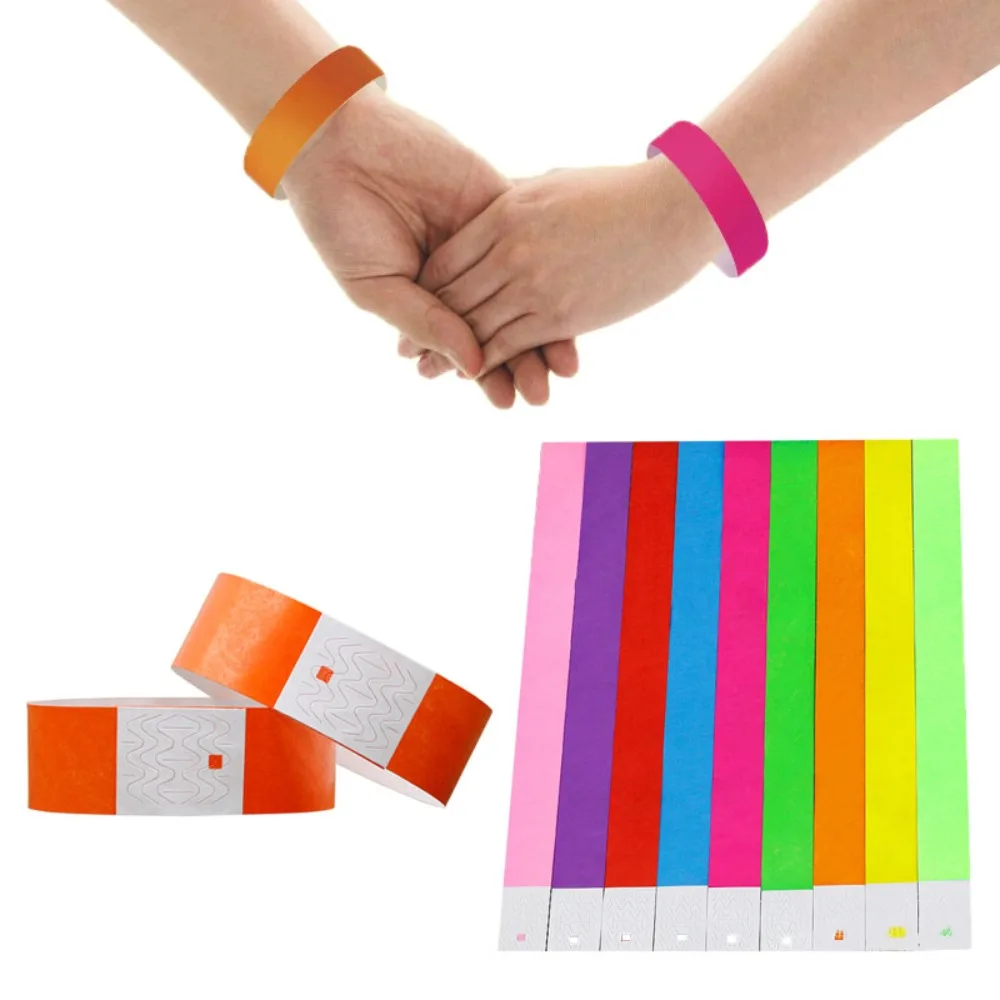 100 Pcs Paper Tyvek Party Wristbands Waterproof Party Disposable Wristbands Swimming Playground Synthetic Paper Wrist