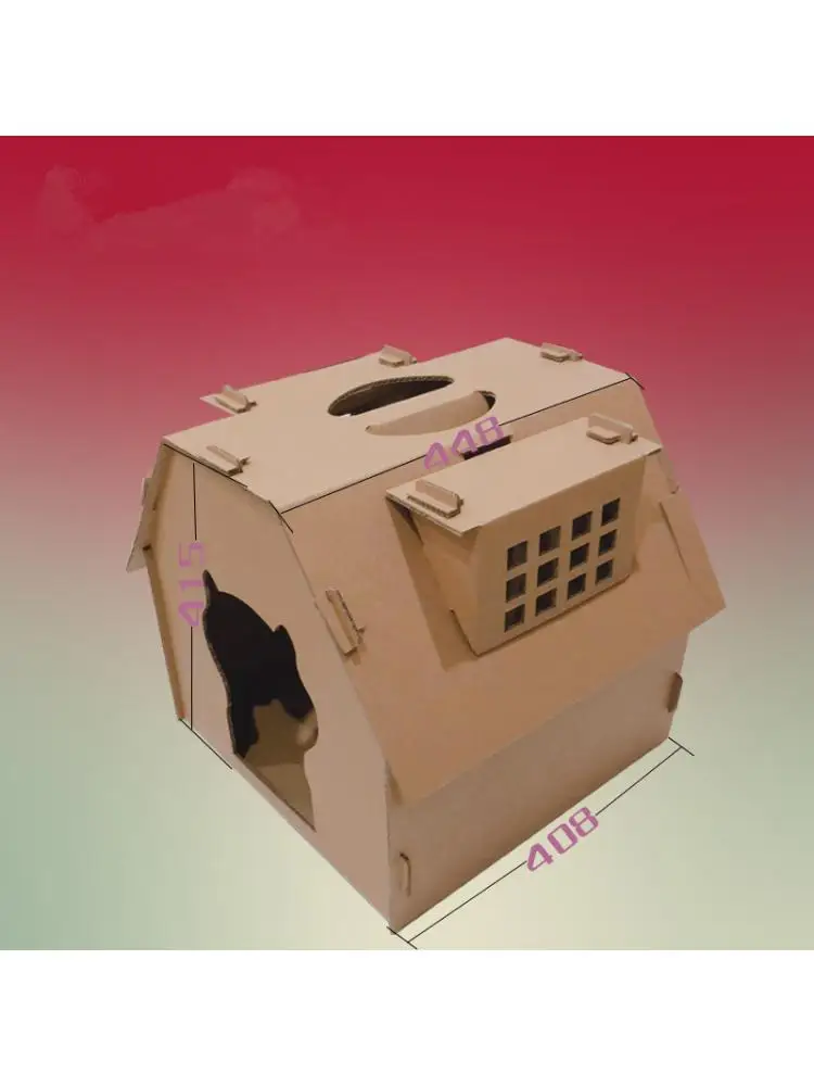 Portable Corrugated Paper Cat Litter with Window, Cat House, Toy, Supplies, All Seasons