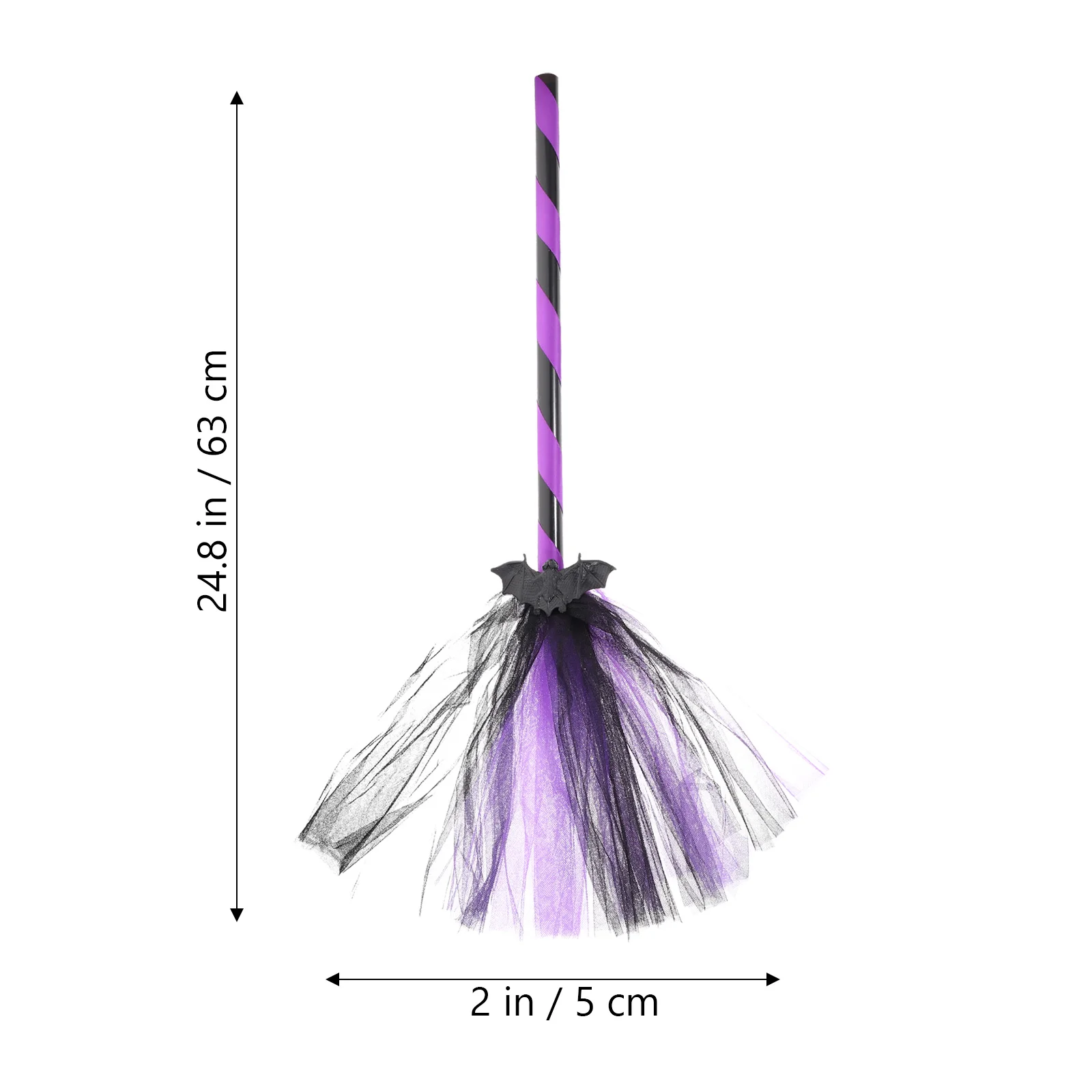 

1pc Halloween Bat Broom Decorative Lightweight Portable Cosplay Party Props Ribbon Striped Handle Broomstick Ornament Halloween