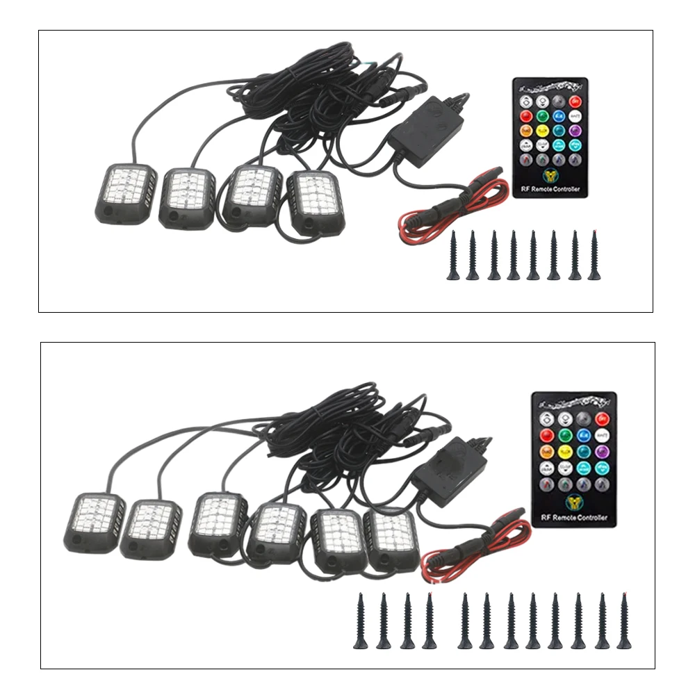

4/6 pcs 12V RGB Rock Ambient LED Lights with Adhensive Backing Universal For trucks SUVs ATVs UTVs golf carts Accessories