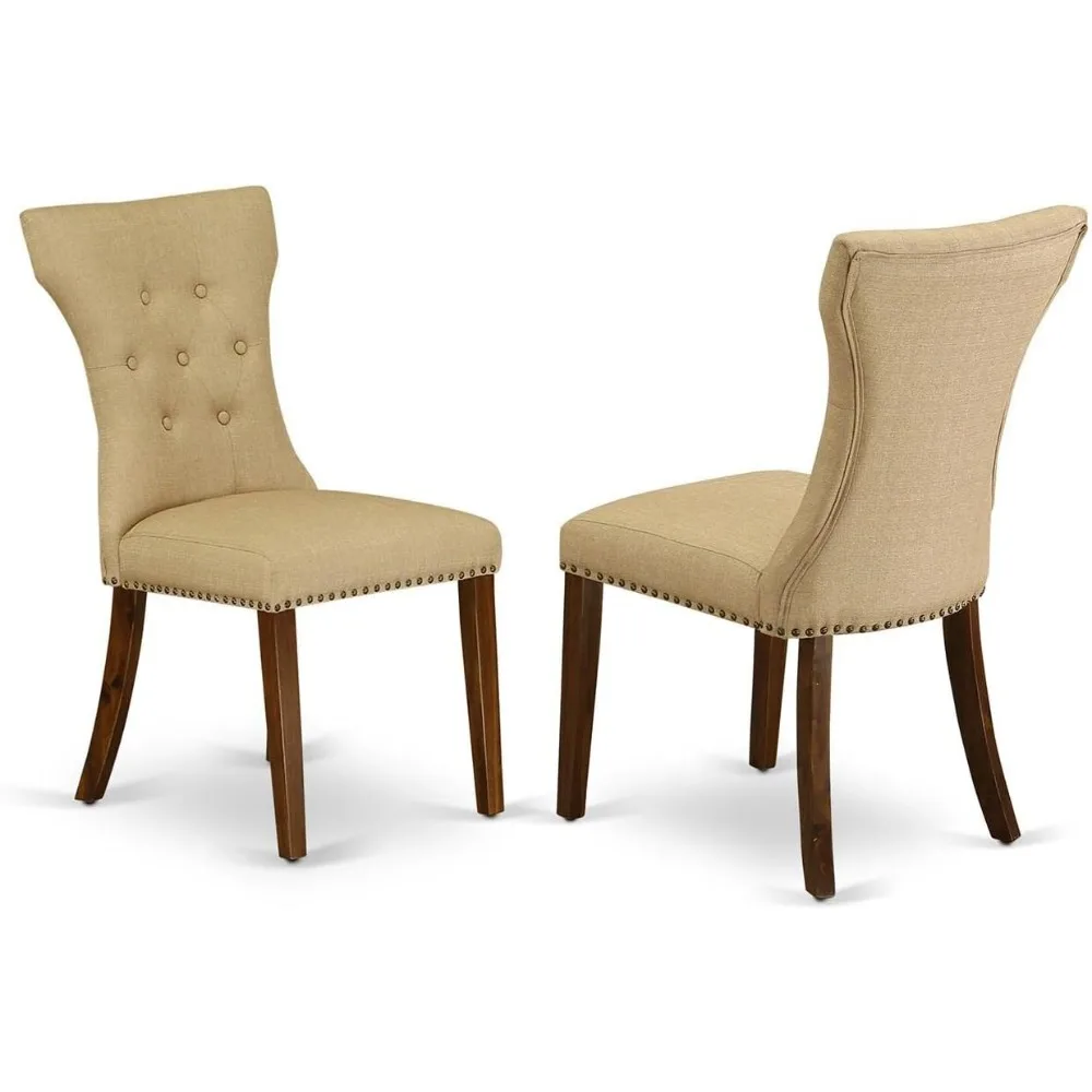 

GAP8T03 Gallatin Parson Dining Chairs - Button Tufted Nailhead Trim Brown Linen Fabric Upholstered Chairs, S