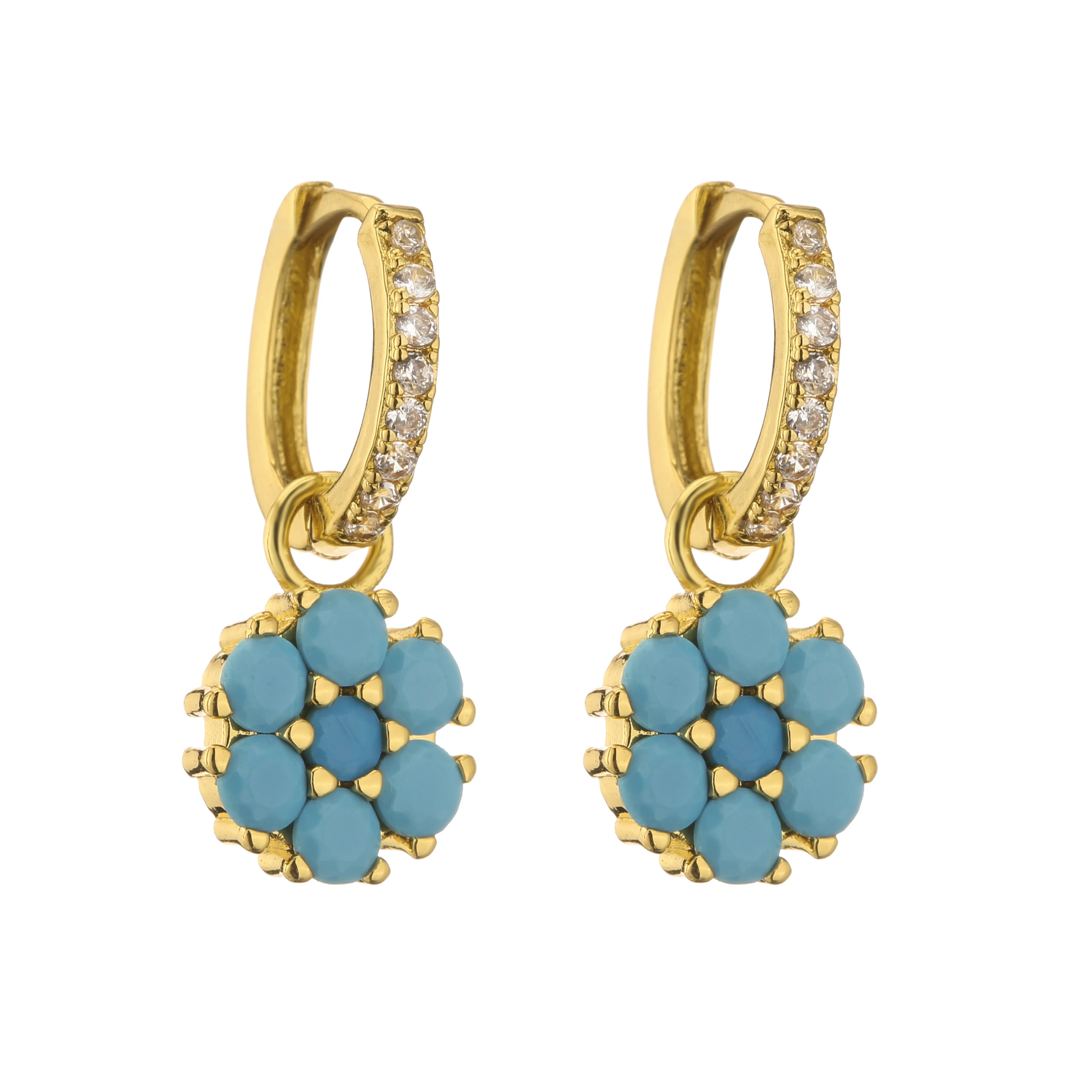 HECHENG,Flower Geometric brass Golden Color Metal Circle Hoop Earring for Women Travel Jewelry Accessories