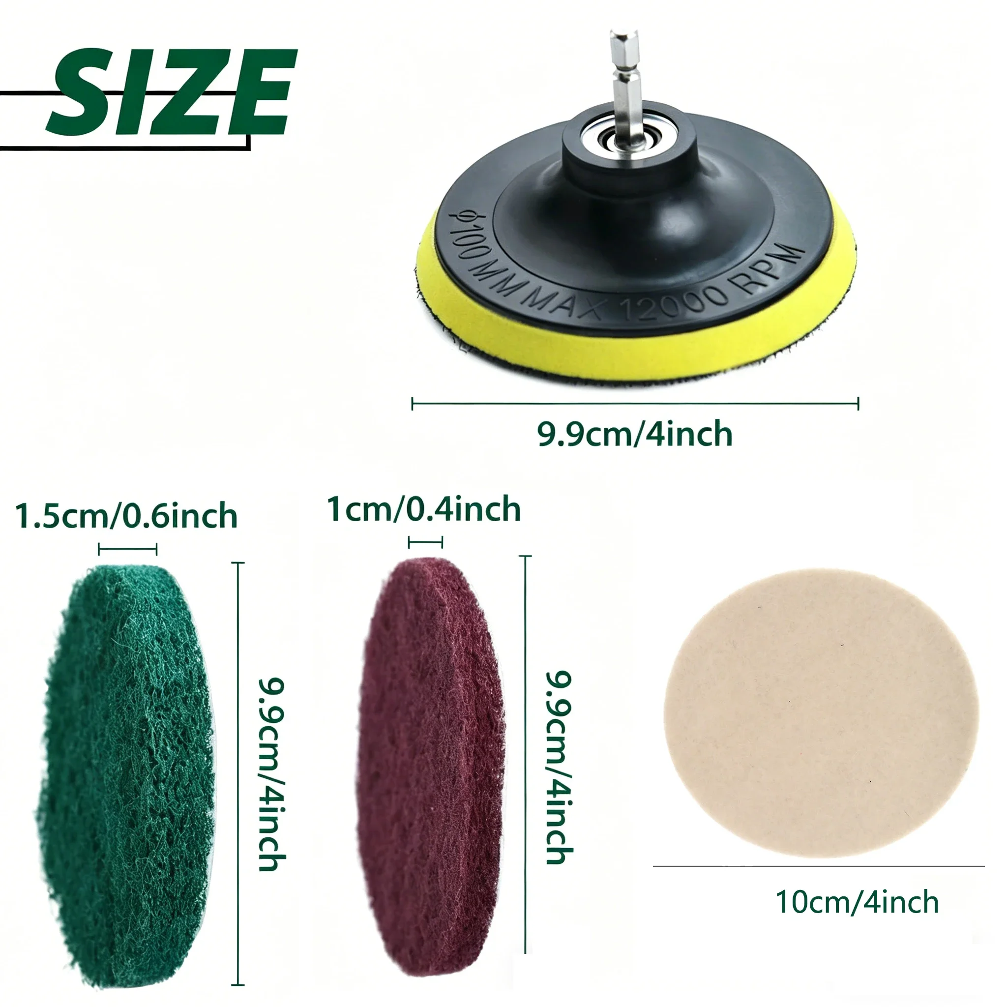 4 Inch Power Scouring Pads Set with Wool Felt Polishing Pad 10 Pcs for Cleaning Car Indoors or Outdoors Glass Stones Porcelain