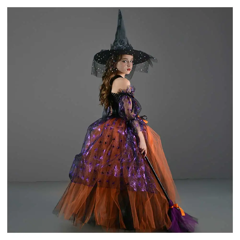 Children Kids Witch Cosplay Stage Performance Dress Hat Girls Child Clothing Costume Outfits Halloween Carnival Party Suit