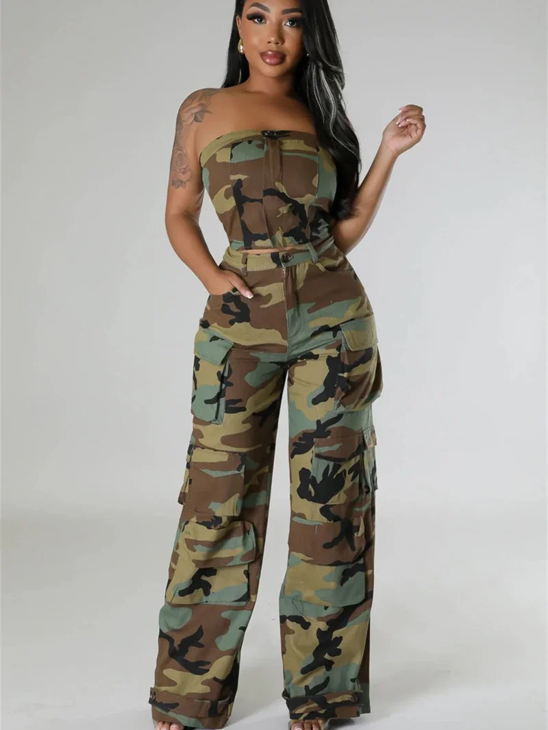 

Fashion Camouflage Strapless Jumpsuits Summer Clothes Women 2024 Sleeveless Cargo Rompers Playsuits One Pieces Overalls Outfits