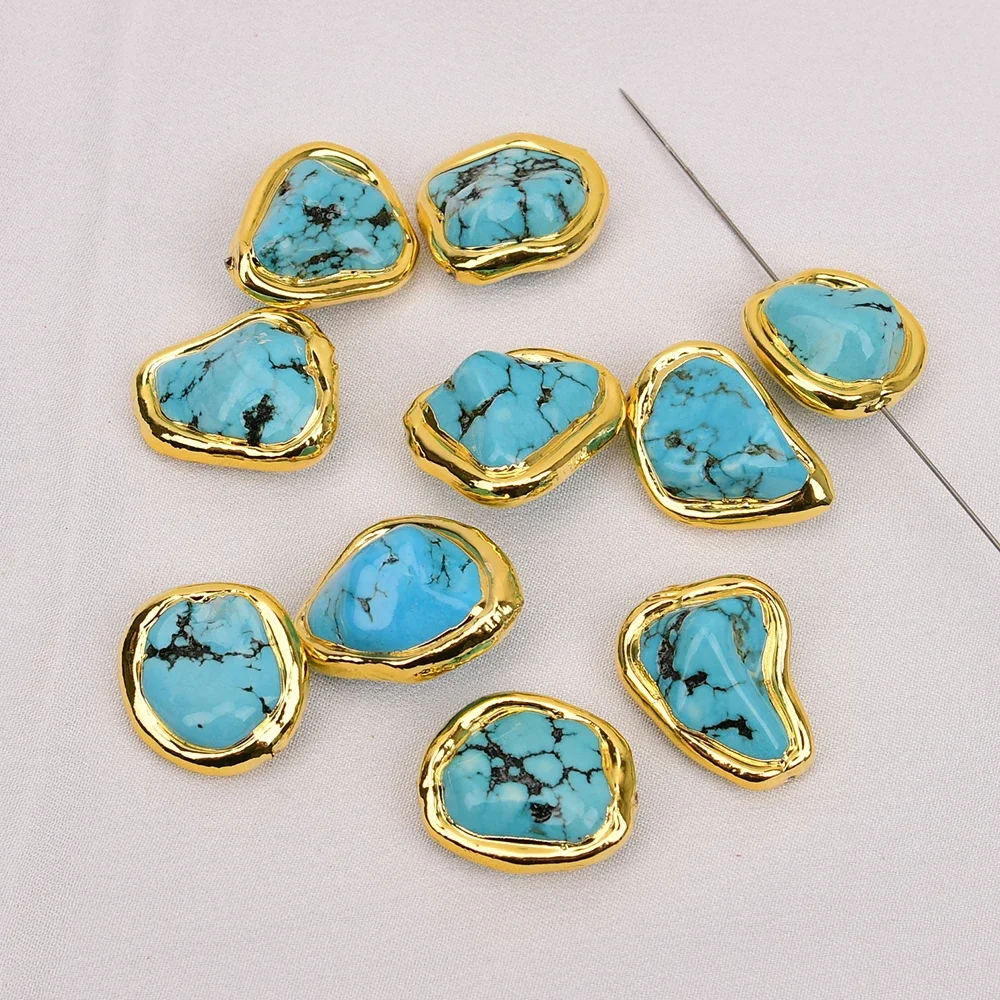 

5 Pcs Blue Turquoise Freeform Nugget Beads Metal Bezel Connector Jewelry Making DIY