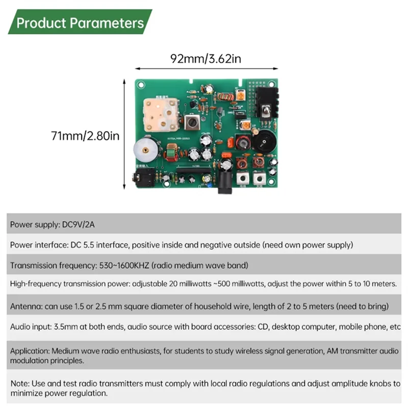 BNVN-DC 9v 2a 530-1600khz módulo gerador de sinal de onda média ajustável transmissor de sinal de rádio para ensino