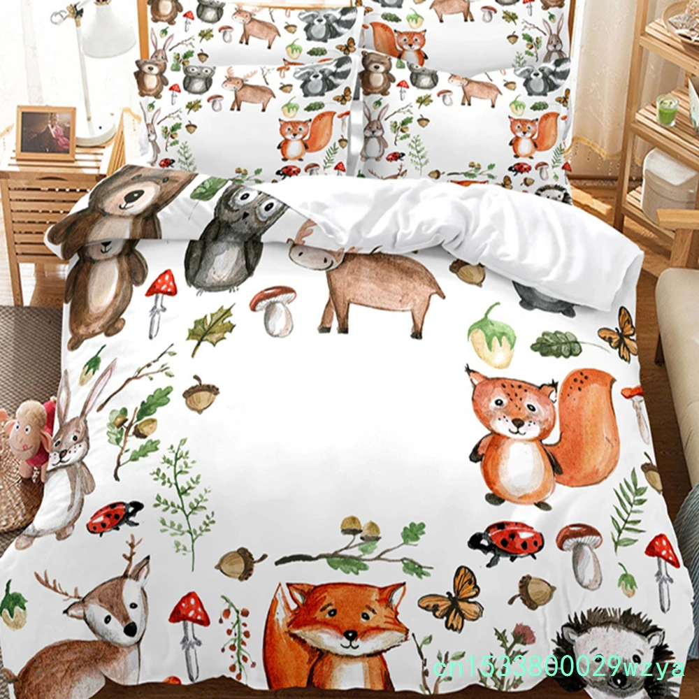 Forest Animal Bedding Set Animal Theme Duvet Cover Set Fashion Duvet Cover Children's Bedroom Cartoon Duvet Cover Bedding Set