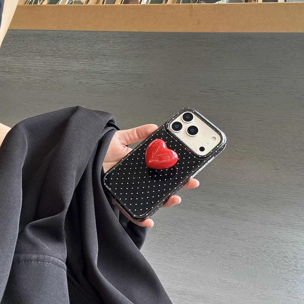 دعم قلب من السيراميك المنقط لهاتف آيفون 14 15 16 17 برو ماكس بلس خفيف ورقيق تغطية كاملة مضاد للسقوط لعلبة الهاتف