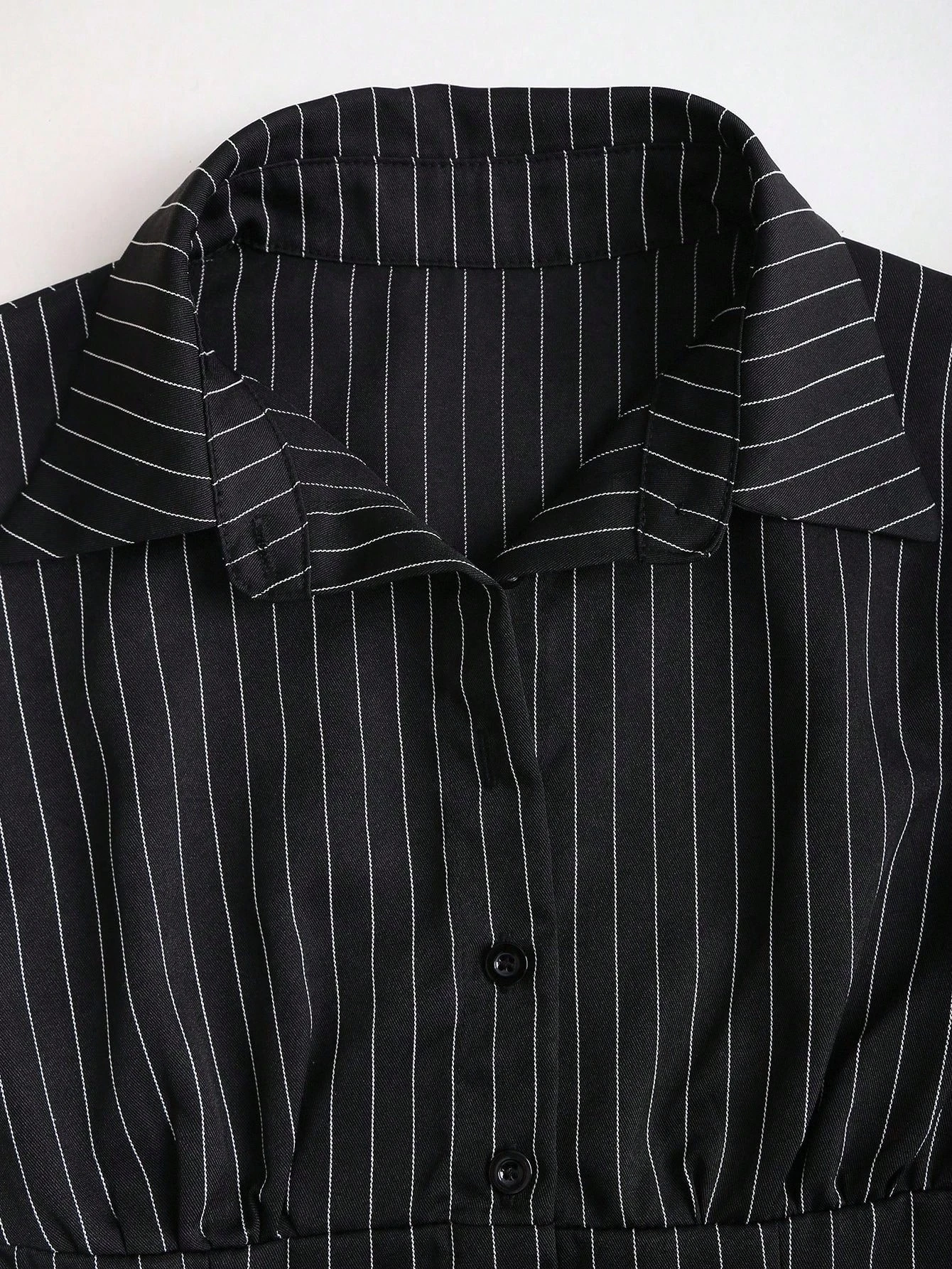 Women's Elegant Textured Button Fitted Waist Striped Long Sleeve Shirt Black Lady Office Single-breasted Crop Shirt Spring/Fall 55 S45e19745472e483fadae3db129b0811az