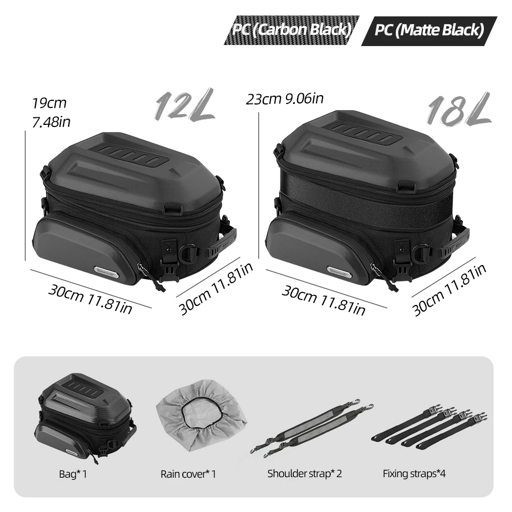 Rhinowalk Motorcycle Tail Bag Upgraded Waterproof Rear Seat Bag 12L-18L Expandable Hardshell Motor Backpack Rider Case ATV UTV - view 4