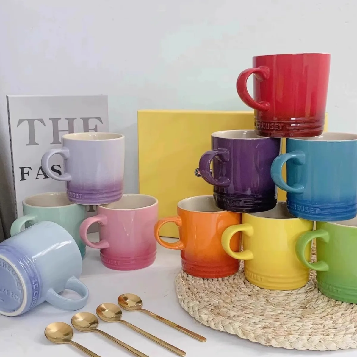 350Ml new Creative Macaron Mug Nordic Style Color Gradient Mug Gradient Color Cool Color Rainbow Cup Ceramic Cups With Hand Gift