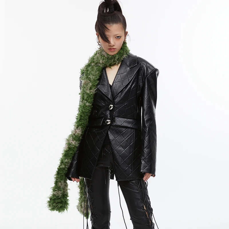 

Кожаный жакет Quorra S Chord, оригинальный дизайн, ретро, с завышенной талией, в клетку, с нежным узором, женская коллекция осень 2023