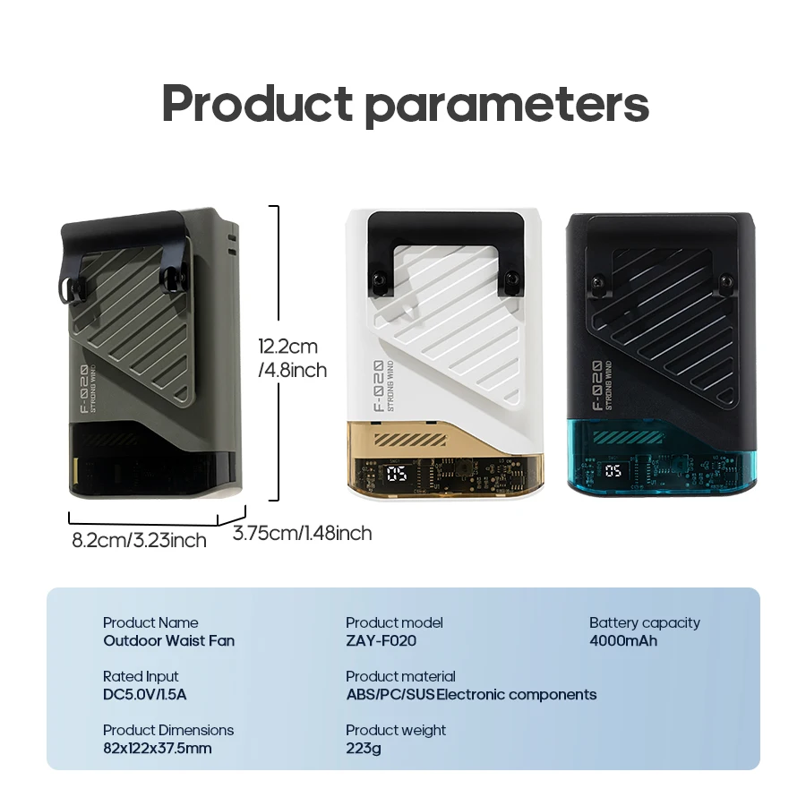 Kinscoter المحمولة معلقة الخصر مروحة 5 سرعات الرياح قابلة للشحن السفر في الهواء الطلق مروحة التبريد LED عرض 4000mAh مروحة مكتب كهربائية