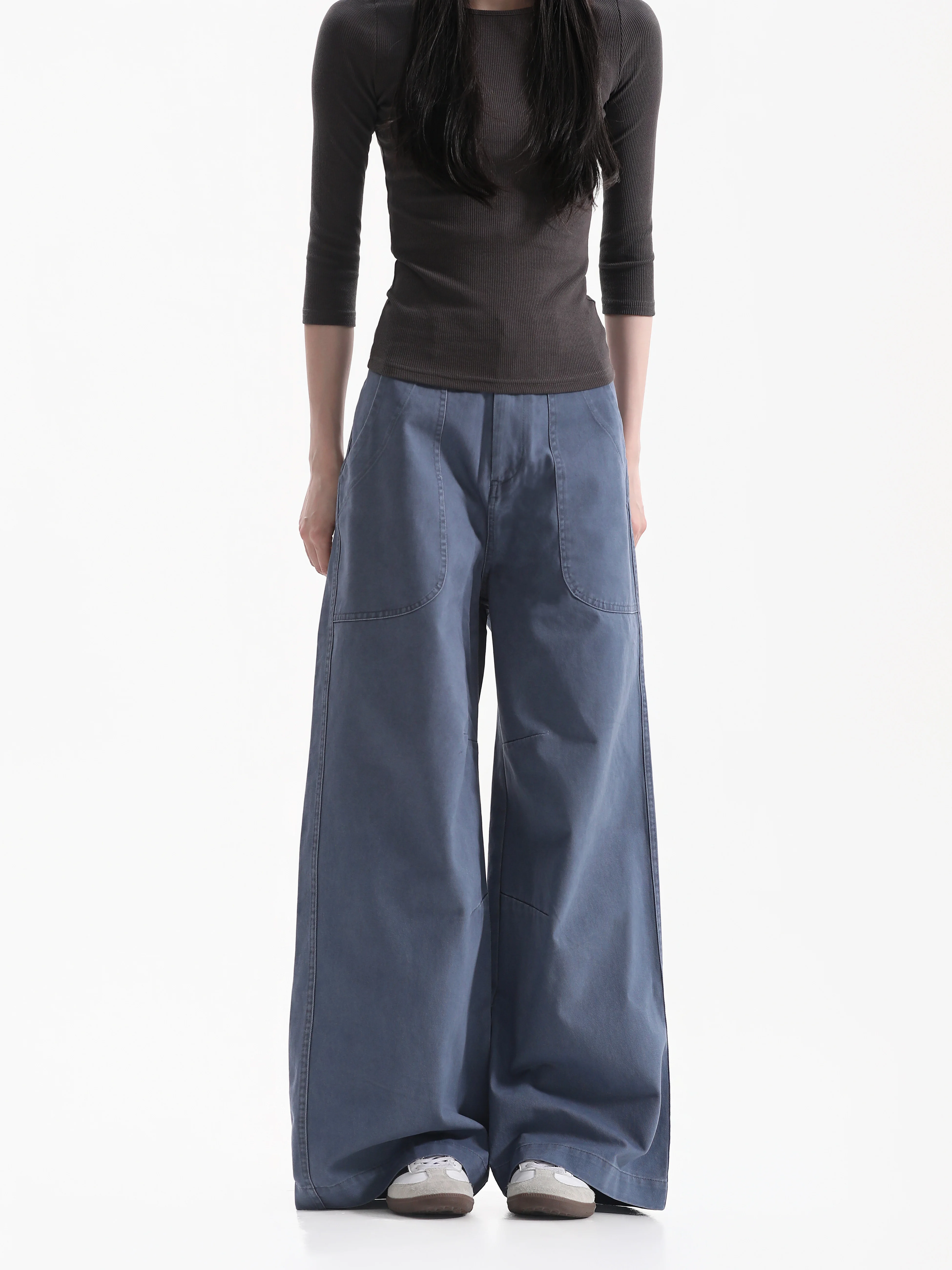 Retro American Washed Wide Leg Jeans Women's Loose Straight Floor-Length Pants Autumn Natural Waist Neutral Style Denim