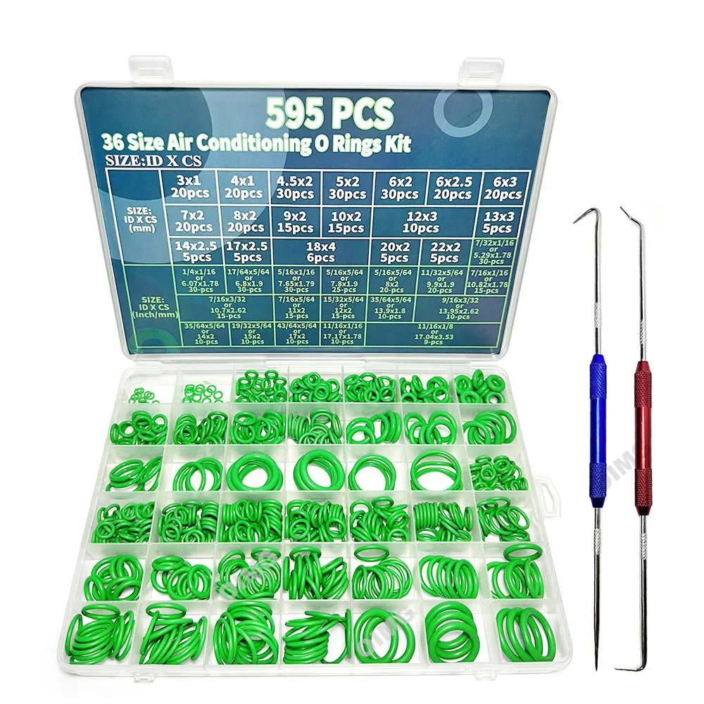 595pcs 36 Sizes Car Air Conditioning O Rings Kit Nitrile Rubber Plumbing Gaske High Pressure Oil Resistance Valve Pressure Oring