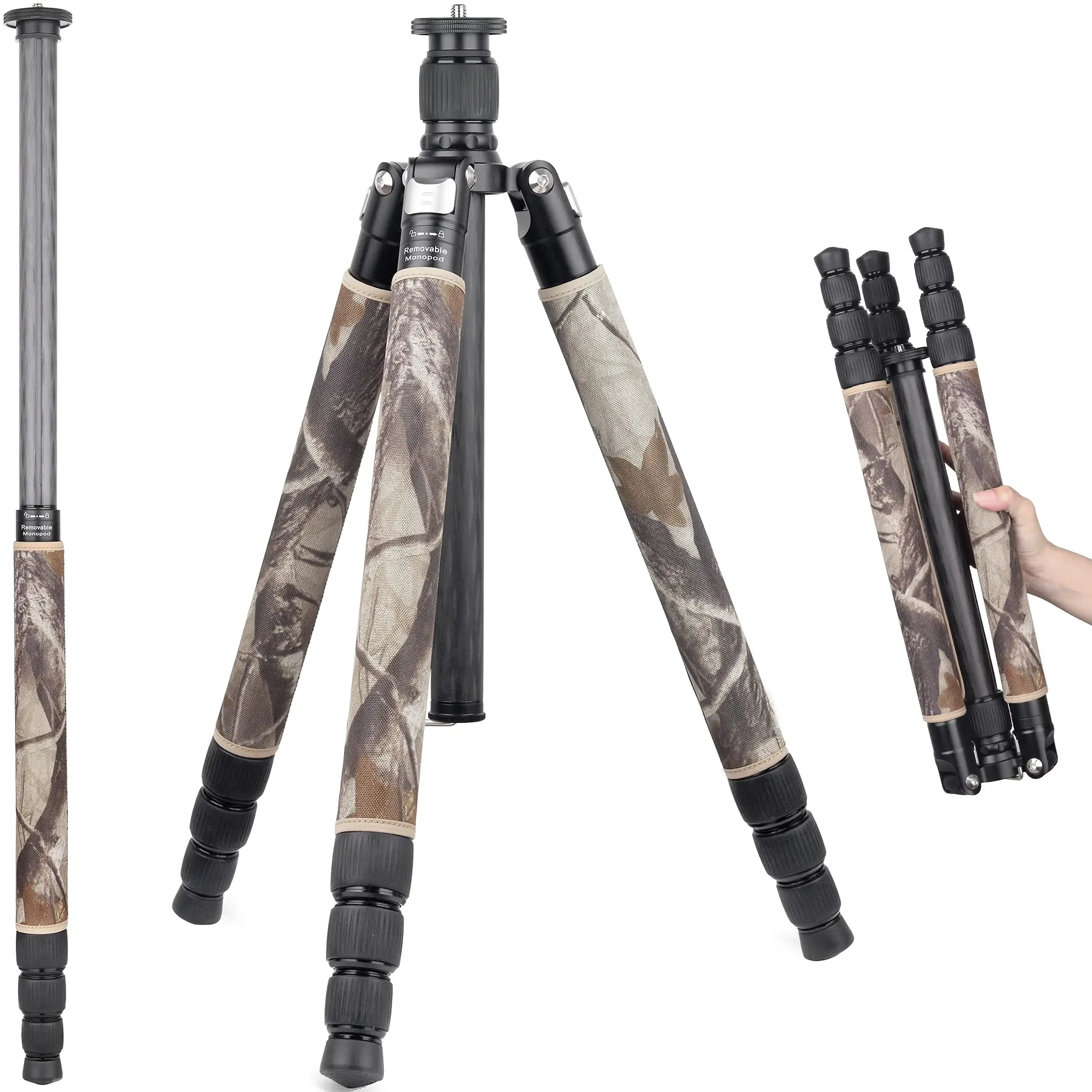 10X Carbon Fiber Heavy Duty Professional High Quality Camouflage Adjustable Hunting Tripod