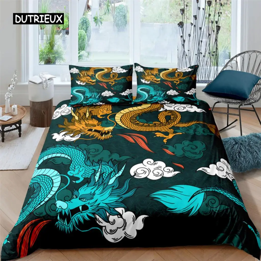 

Bedding Set 3D Dragon Printing Bedclothes Duvet Cover with Pillowcases Polyester Comforter Cover King Queen Twin Home Textiles