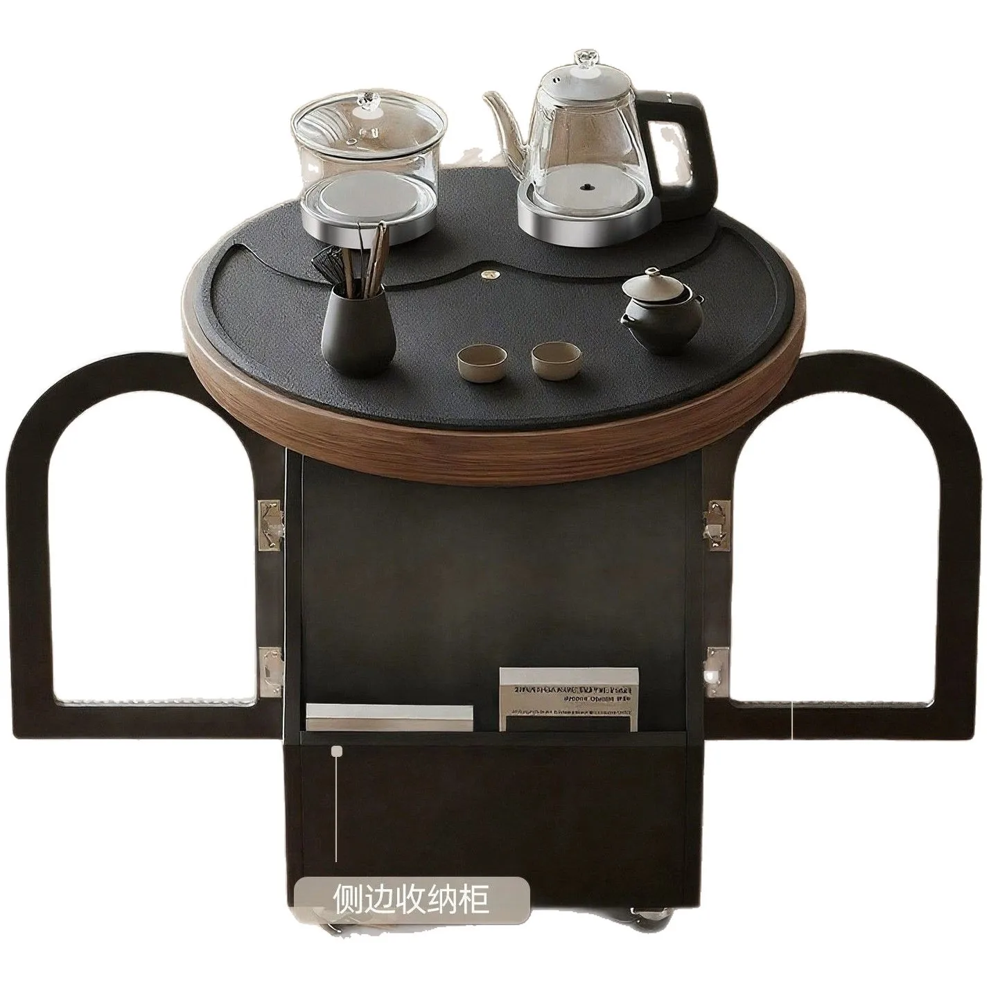 Walnut new island mobile all solid wood tea table tea set, a complete set of balcony small tea table high-end kettle