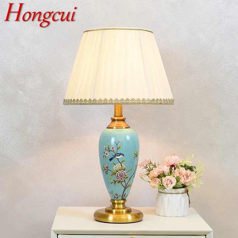 Hongcui American Flower and Bird CeramicTable Lamp Creativity Living Room Bedroom Study Hotel engineering Desk Light