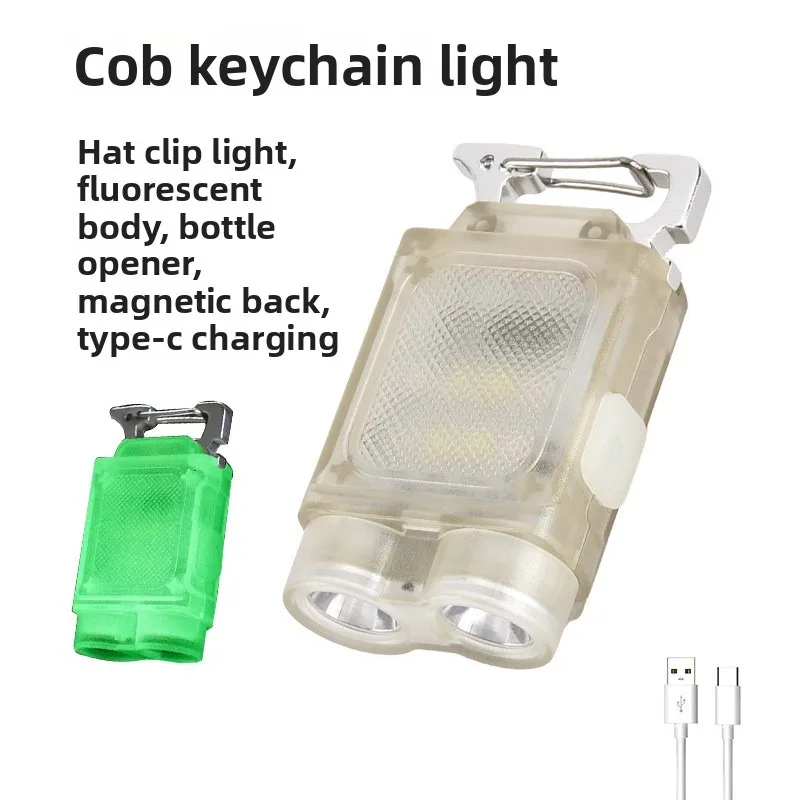 Rechargeable LED Keychain Flashlight - Super Bright Magnetic Bottle Opener, Dual-Light Hat Clip Fluorescent Lamp