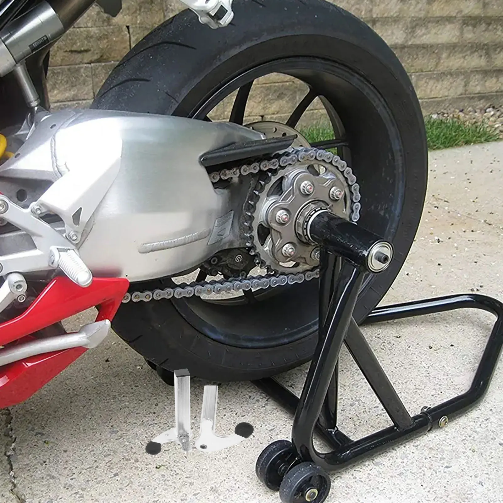 

1Pair Motorcycle Lift Stand Heavy Duty U Shaped Rear Wheel Support Easy Setup Load Bearing Wheel Lift for Maintenance